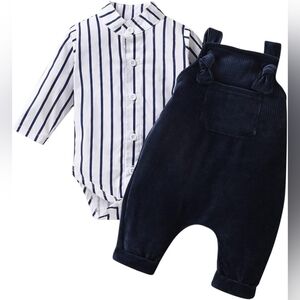Baby velvet overalls and dress shirt